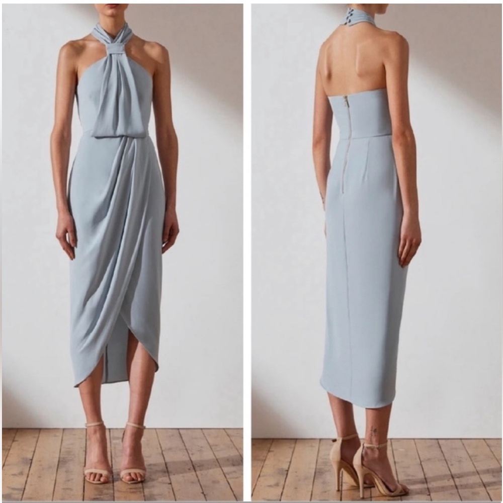 NWT Shona Joy Knot Draped Halter Midi Dress